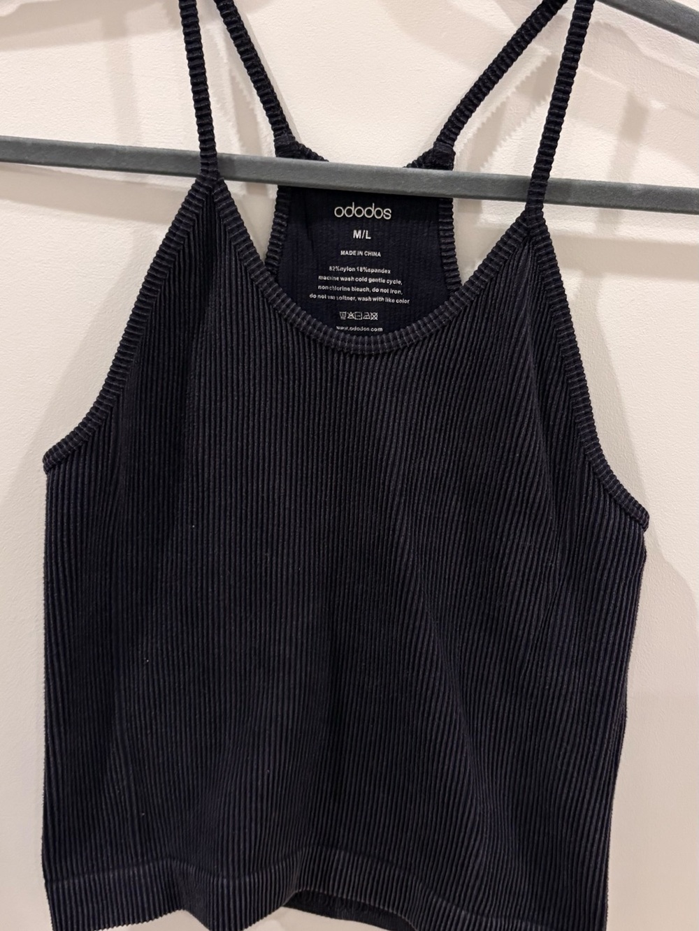 Black Grey Ribbed Spaghetti Strap Tank Top